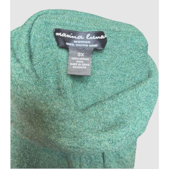 100% Merino Wool Turtleneck Cardigan Sweater Size 3X Green Cropped Runs Small - Picture 5 of 6
